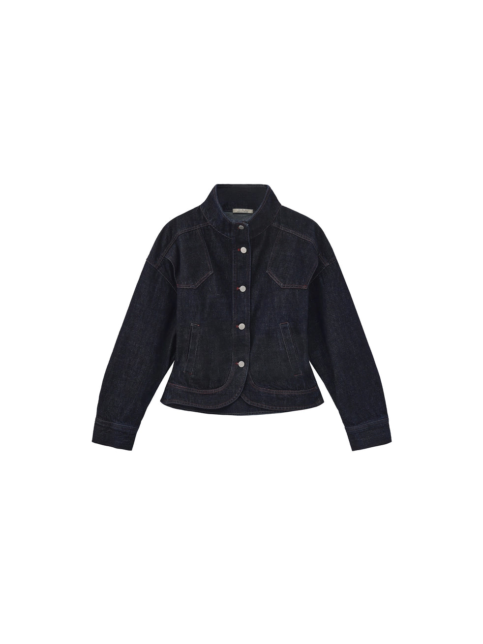 Classic Stand Collar Fitted Denim Jacket