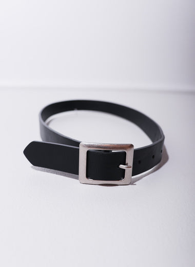 Black Menswear Belt with Silver Square Buckle - Garms