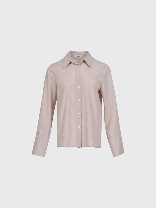 Brown and White Stripe Button Up Shirt