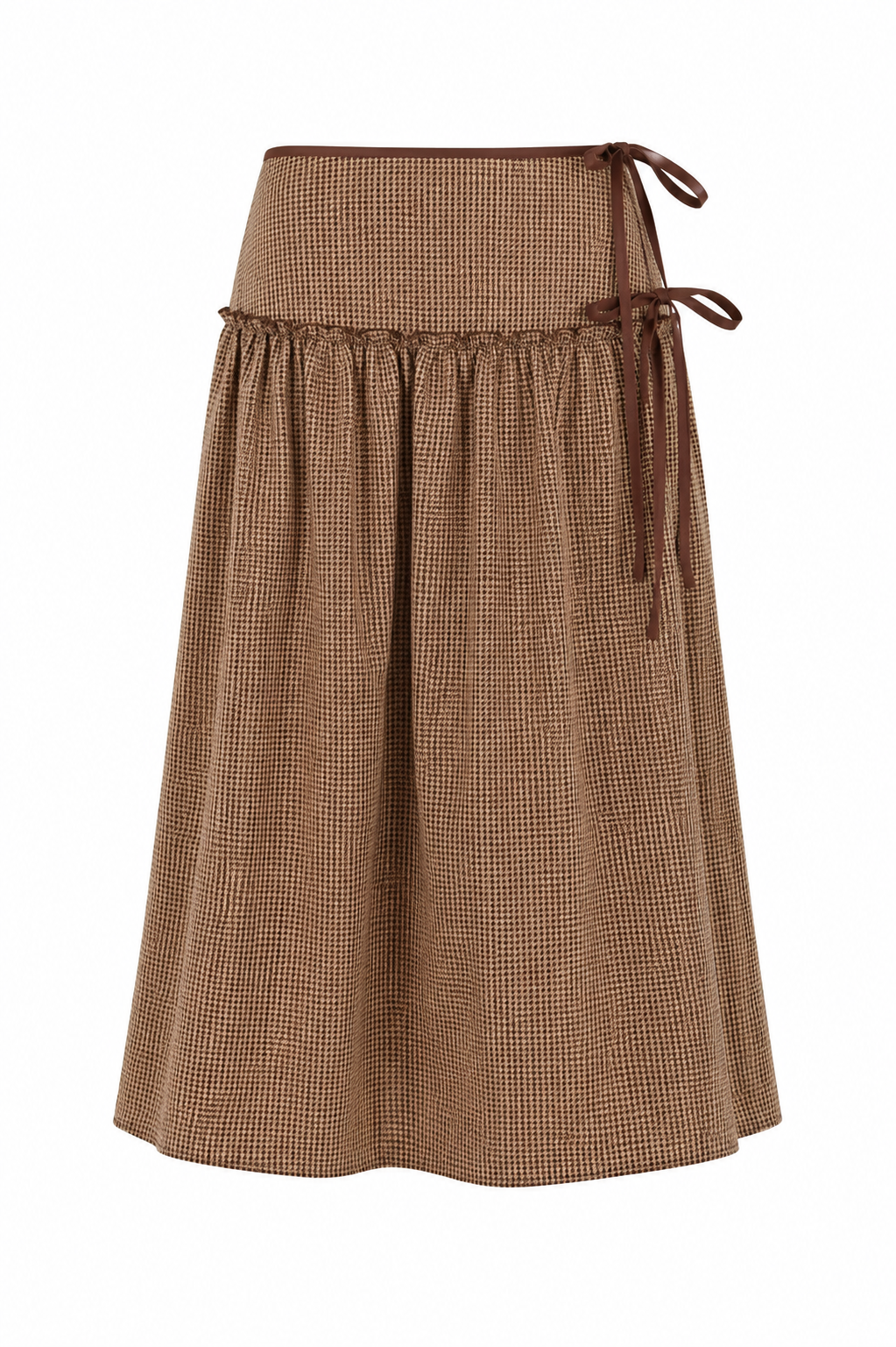 Adeline Skirt | Brown and White Gingham Drop Waist Midi Skirt
