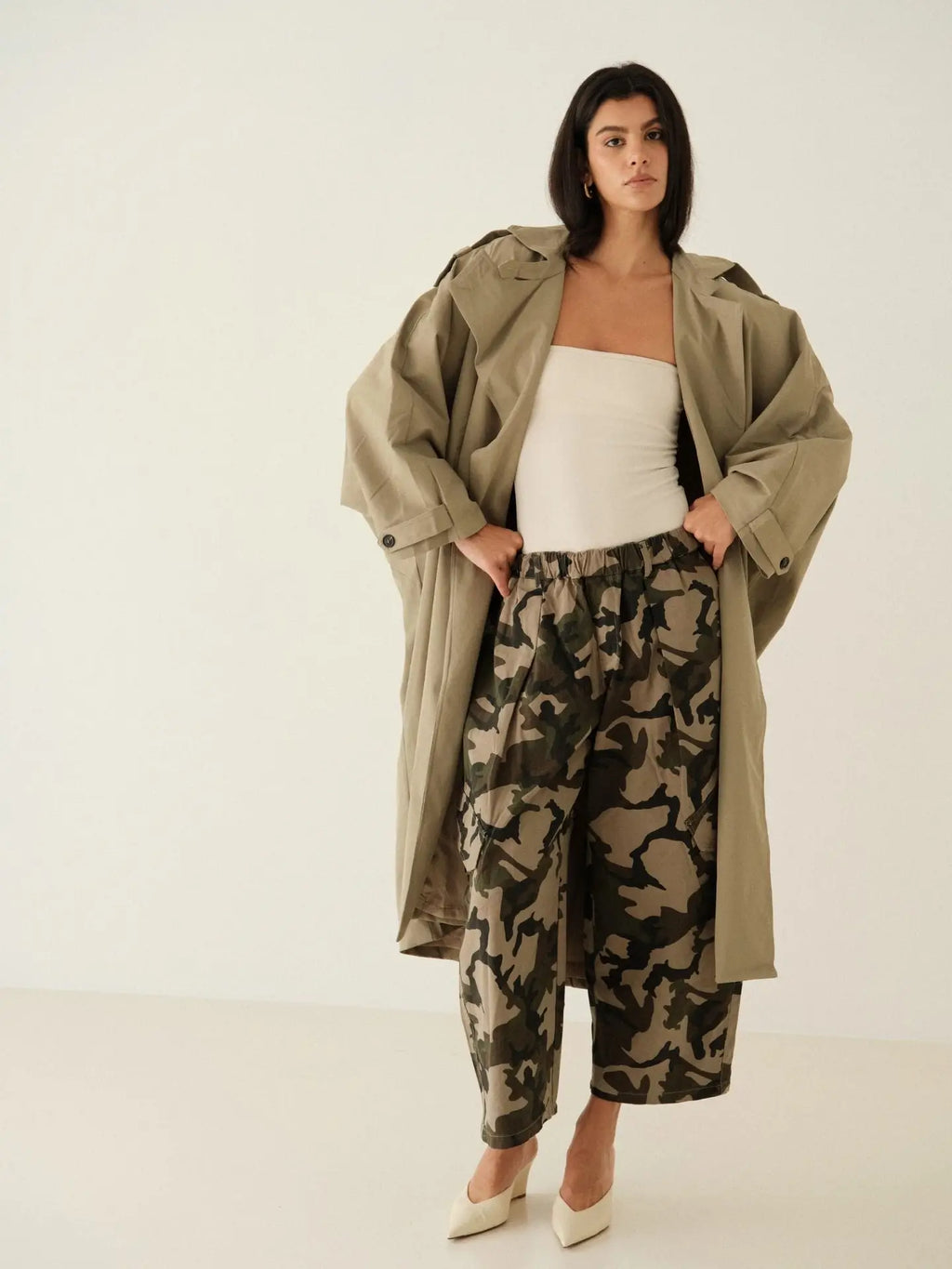 Nino Pants | Camo Cropped Wide Leg Horseshoe Bottoms