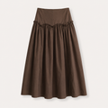 Espresso Brown Arch Seam Ruffle Detail Taffeta Midi Skirt