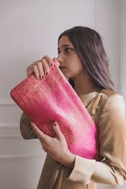 DeGroot Handbags | Pink and Gold Crocodile Leather Clutch Shoulder Bag