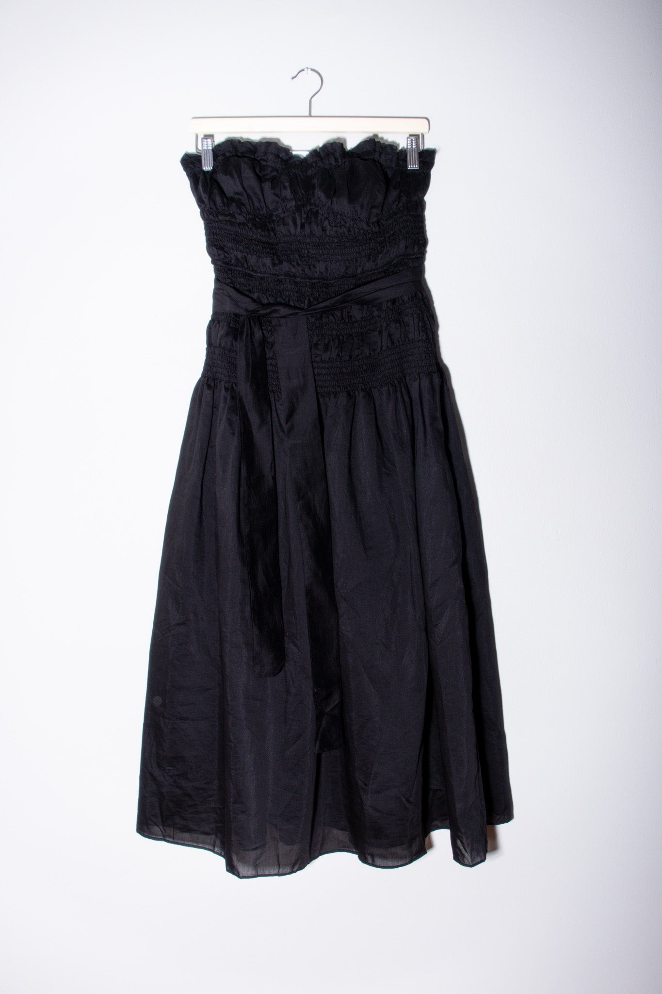 Josephine Dress | Strapless Shirred Bodice Drop Waist Midi Dress S Josephine Dress | Strapless Shirred Bodice Drop Waist Midi Dress S