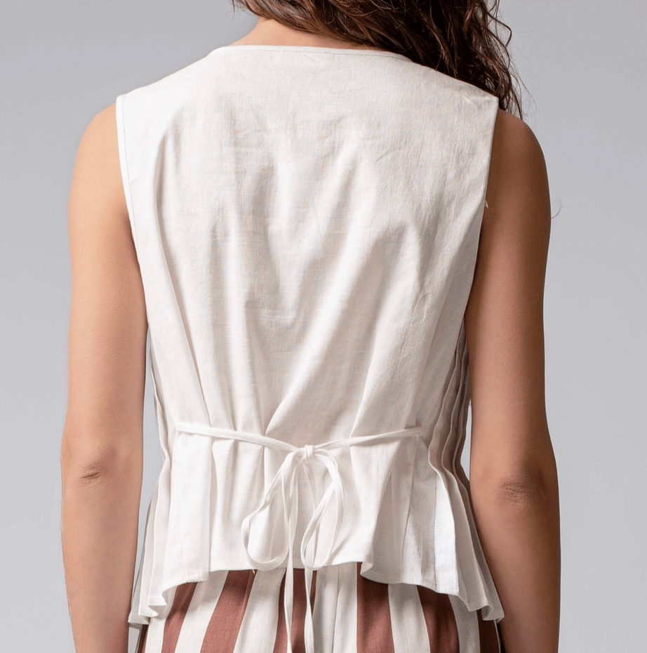 Lucy Top | Pleated Bow Front White Top - Garms