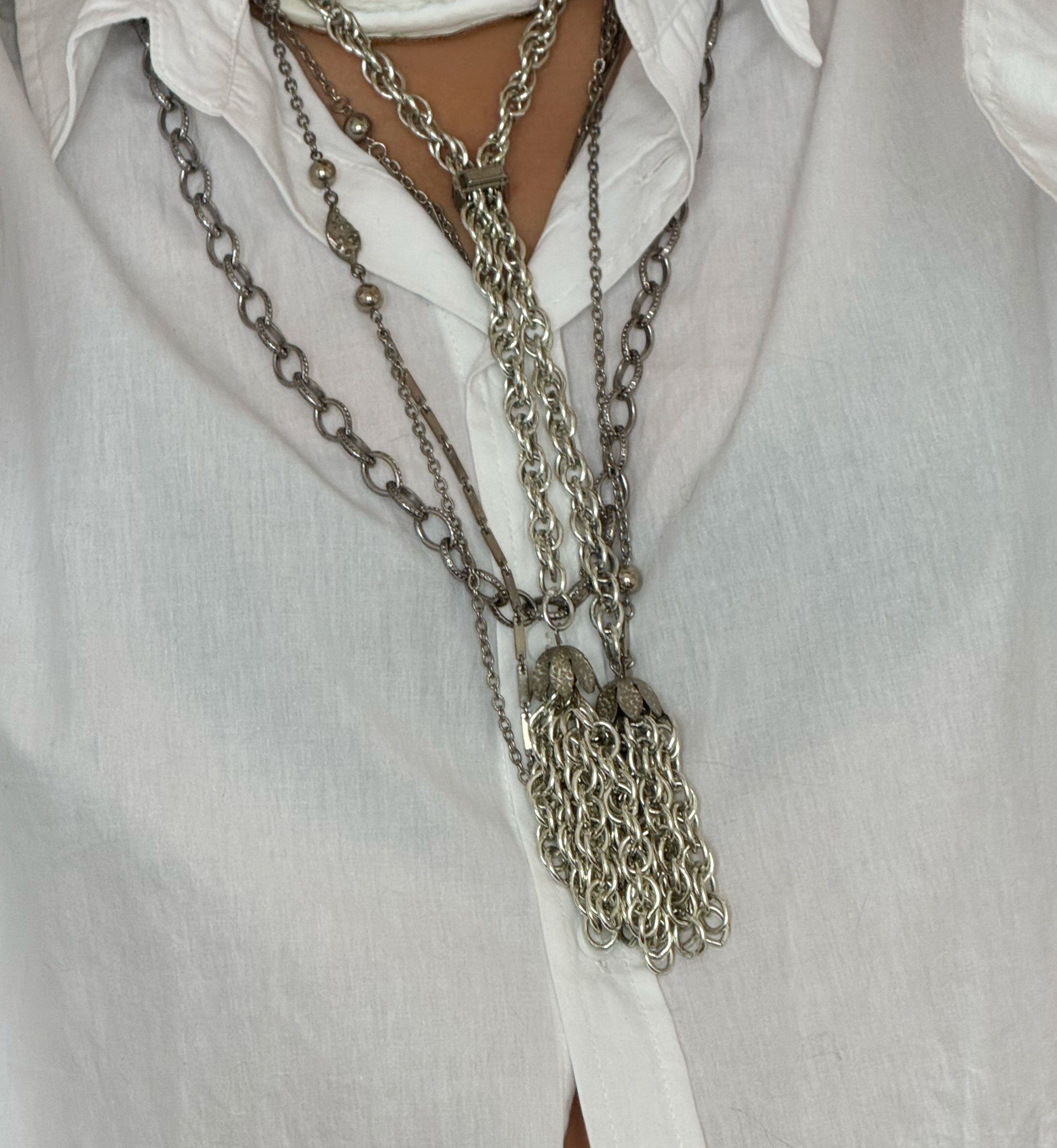 Vintage Silver Stack | Chunky Chain, Silver Mininimal layering, and Silver Lariat