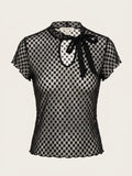 Sheer Polka Dot Top with Keyhole Tie Detail