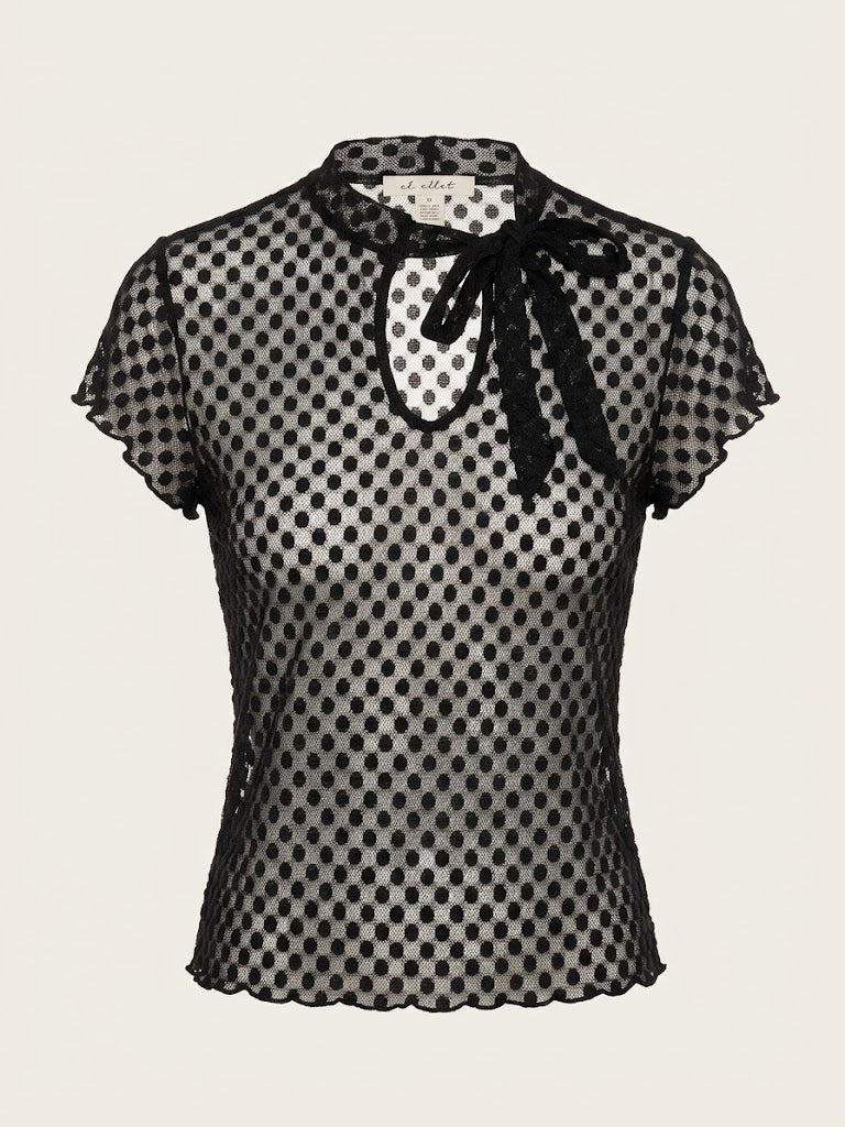 Sheer Polka Dot Top with Keyhole Tie Detail